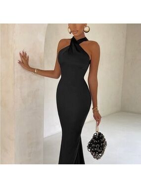 Club L London Black Halter Maxi Dress